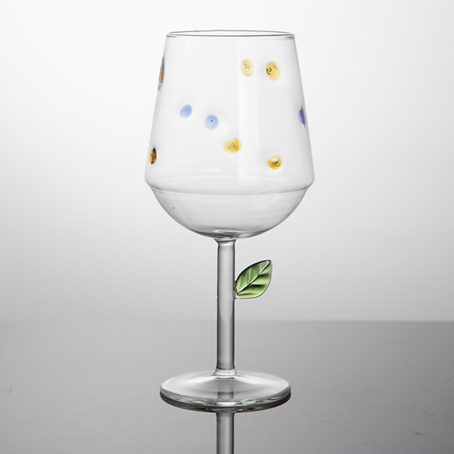 Handmade colorful spots Wine Glass with Designed Stem HJB1842