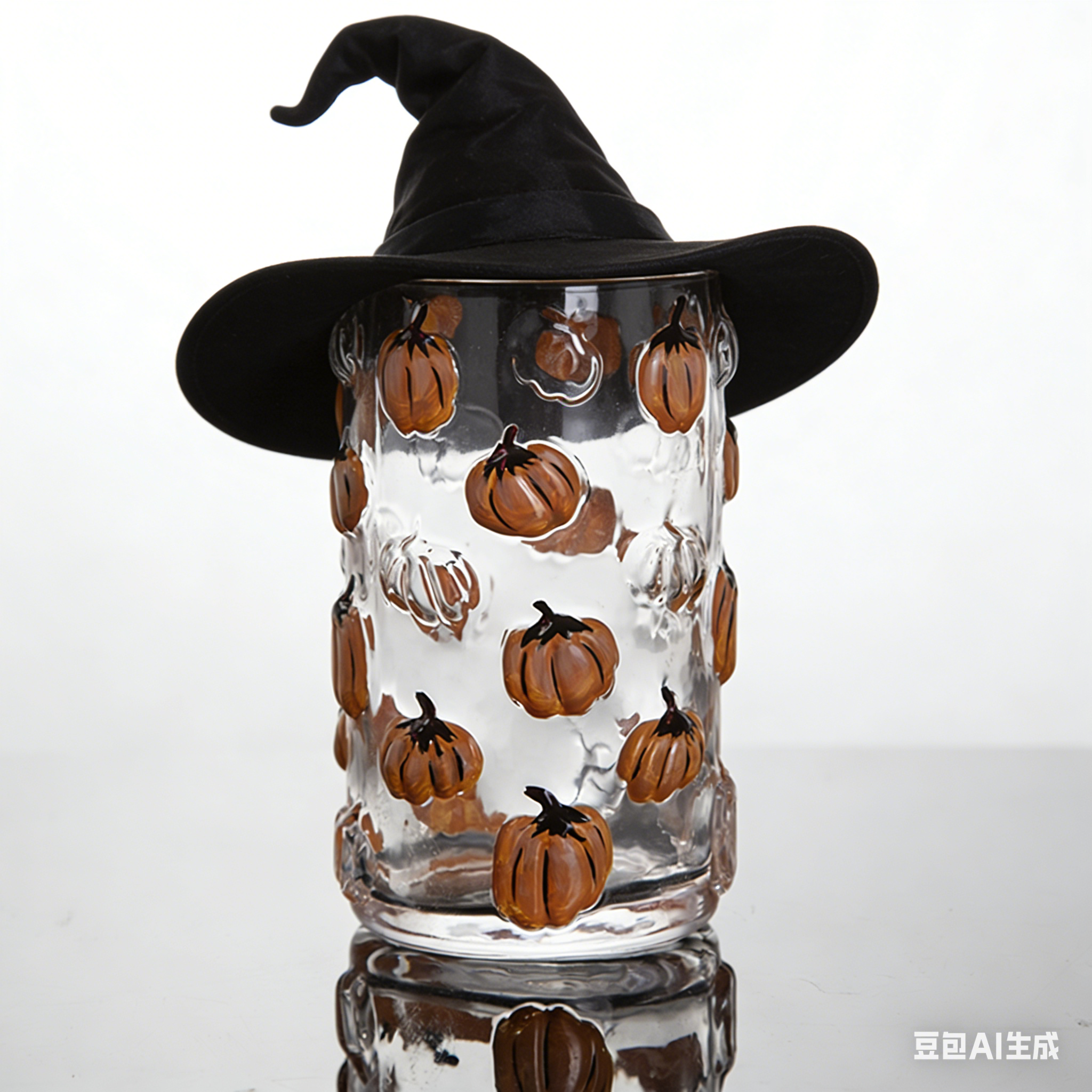 The pumpkin cup with a hat on it