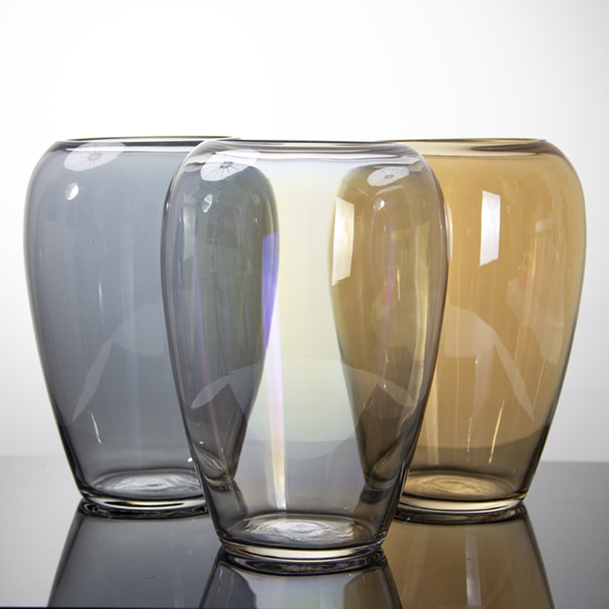 Tinted Curved Glass Vase Set, Minimalist Oval Shape Decorative Vases for Modern Home Decor HP1172